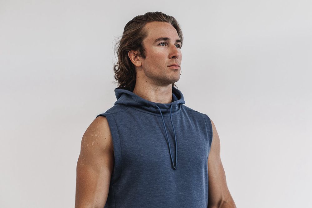 NOBULL Men's Microplush Sleeveless Hoodie - Deep Steel - Ireland (3650EHWPB)